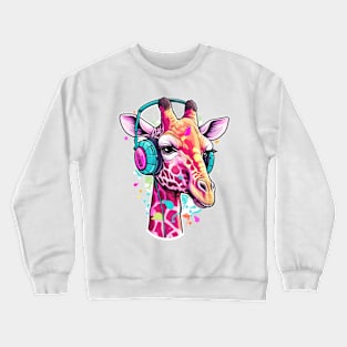 Pink Giraffe with Headset Crewneck Sweatshirt